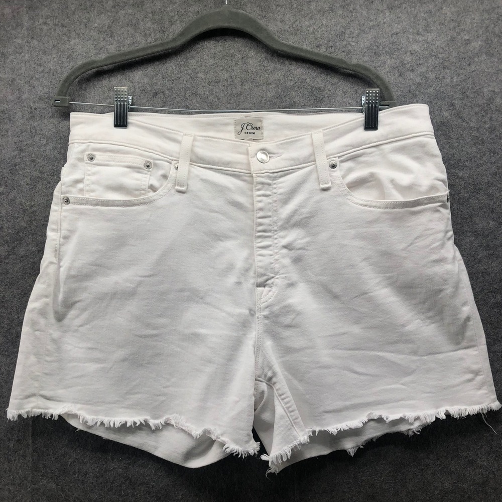 J.Crew White Denim Shorts Womens 31 Raw Hem Cutoff High Rise Stretch Frayed